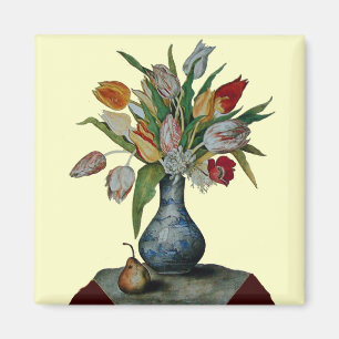 SEASON'S FRUITS AND FLOWERS - TULIPS N BLUE VASE MAGNET