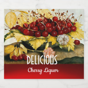 SEASON'S FRUITS / CHERRIES AND CARNATIONS Cherry Liquor Bottle Label