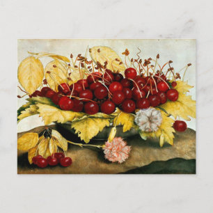 SEASON'S FRUITS / CHERRIES AND CARNATIONS HOLIDAY POSTCARD