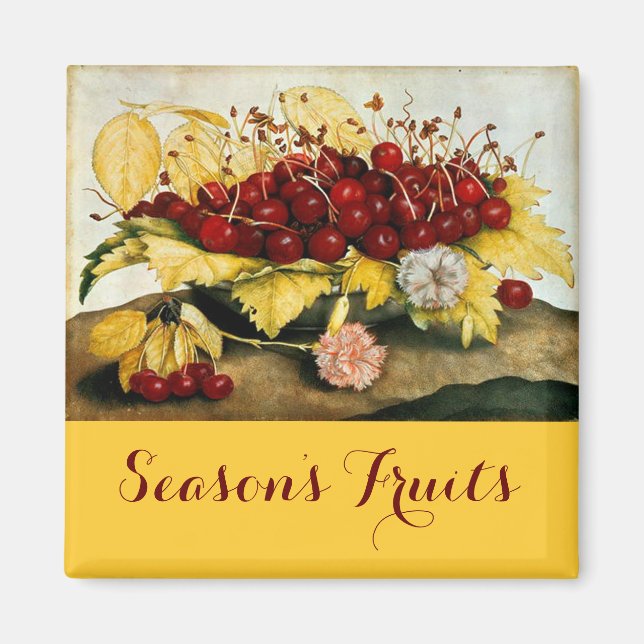 SEASON'S FRUITS / CHERRIES AND CARNATIONS MAGNET (Front)