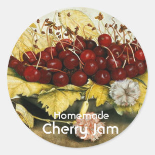 SEASON'S FRUITS CHERRIES ,CHERRY JAM Preserve Jar Classic Round Sticker