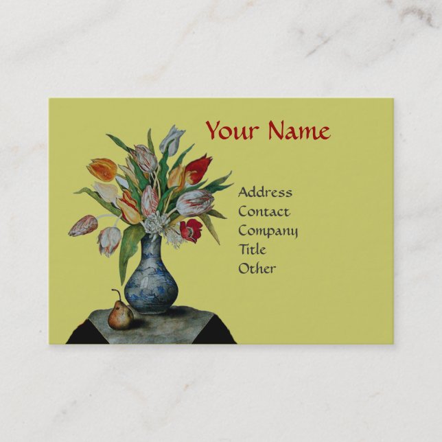 SEASON'S FRUITS - COLORFUL TULIPS  MONOGRAM BUSINESS CARD (Front)