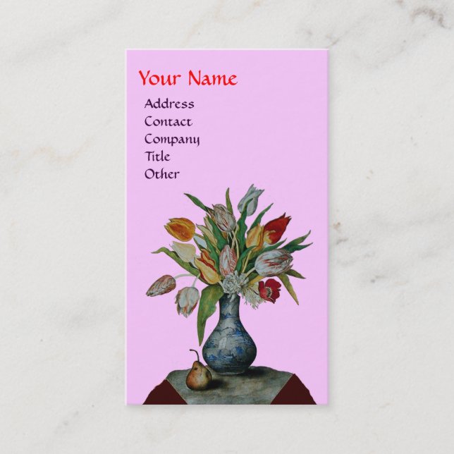 SEASON'S FRUITS - COLORFUL TULIPS  MONOGRAM, pink Business Card (Front)