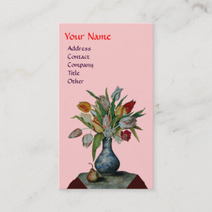 SEASON'S FRUITS - COLORFUL TULIPS  MONOGRAM, pink Business Card