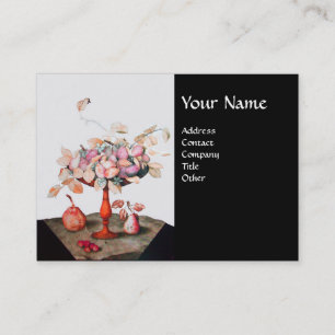 SEASON'S FRUITS FLOWERS,LEAVES MONOGRAM Pink Black Business Card