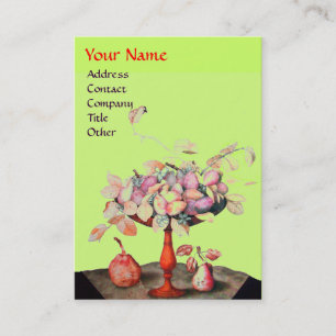 SEASON'S FRUITS FLOWERS,LEAVES MONOGRAM Pink Green Business Card