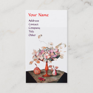 SEASON'S FRUITS FLOWERS,LEAVES PEARS MONOGRAM Pink Business Card