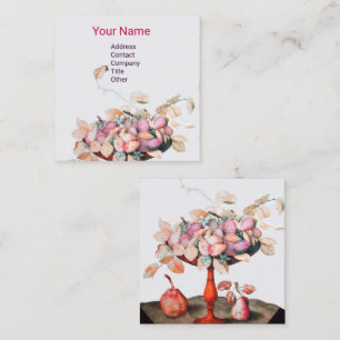 SEASON'S FRUITS,FLOWERS,LEAVES PRUNES Pink White Square Business Card