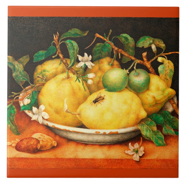 SEASON'S FRUITS LEMONS AND WHITE FLOWERS CERAMIC TILE (Front)