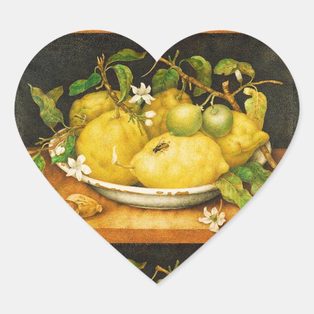SEASON'S FRUITS LEMONS AND WHITE FLOWERS Heart Sticker (Front)