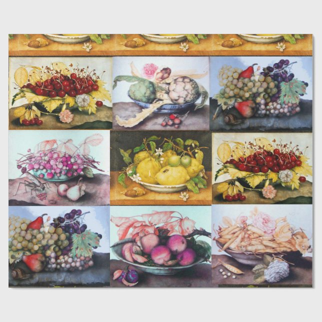 SEASON'S FRUITS,LEMONS,CHERRIES,GRAPES,PEACHES WRAPPING PAPER (Flat)