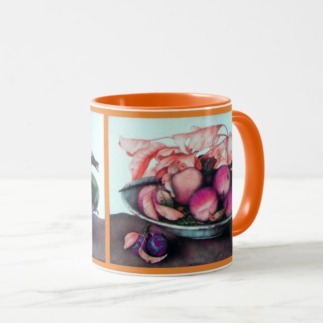 SEASON'S FRUITS Peaches,Prunes ,Leaves Still Life Mug (Front Right)