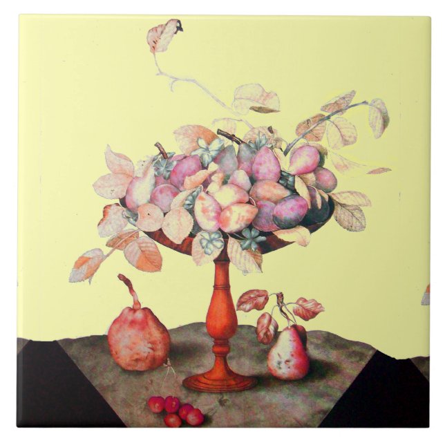 SEASON'S FRUITS Pears Prunes Cherries and Jasmines Ceramic Tile (Front)