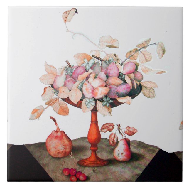 SEASON'S FRUITS Pears Prunes Cherries and Jasmines Ceramic Tile (Front)