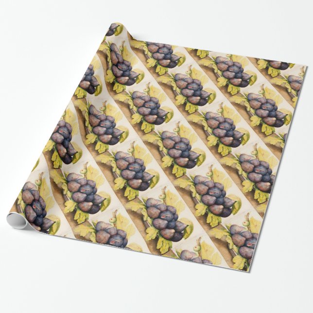 SEASON'S FRUITS / PLATE WITH FIGS AND GREEN LEAVES WRAPPING PAPER (Unrolled)