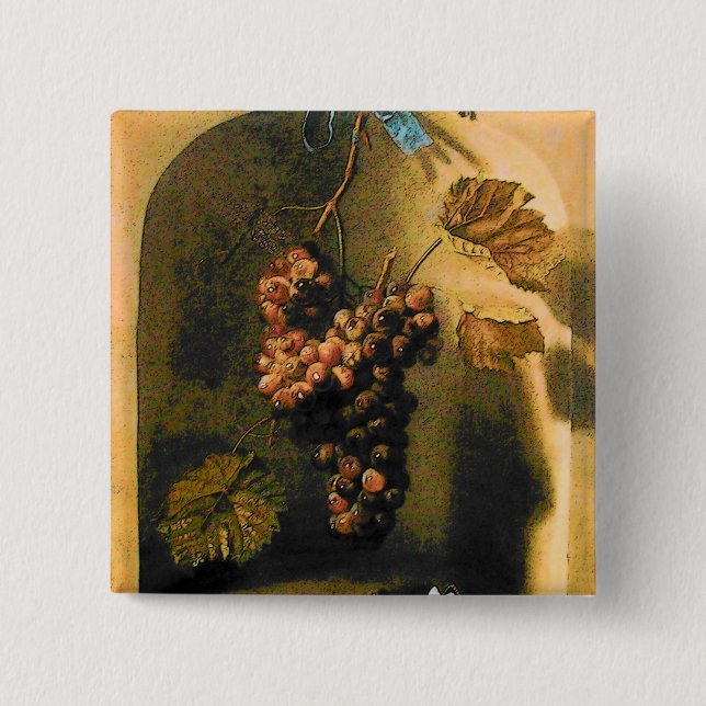 SEASON'S FRUITS -PROSPERITY HANGED GRAPES Rustic 15 Cm Square Badge (Front)