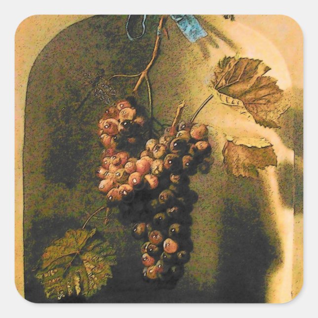 SEASON'S FRUITS -PROSPERITY HANGED GRAPES Rustic Square Sticker (Front)