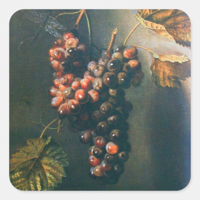 SEASON'S FRUITS -PROSPERITY, HANGED GRAPES Rustic Square Sticker (Front)