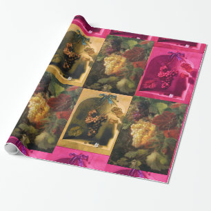 SEASON'S FRUITS -PROSPERITY Red Pink Yellow Grapes Wrapping Paper