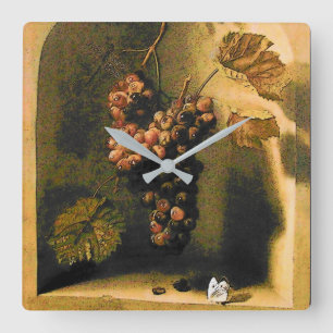 SEASON'S FRUITS - PROSPERITY ,yellow green brown Square Wall Clock