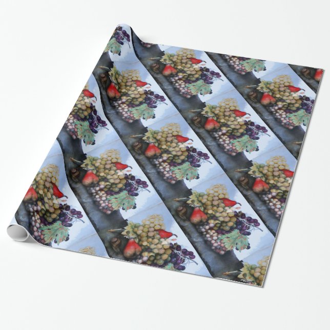 SEASON'S FRUITS / RED WHITE GRAPES AND PEARS WRAPPING PAPER (Unrolled)