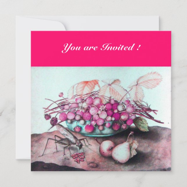 SEASON'S FRUITS / STRAWBERRIES,PEARS Fuchsia pink Invitation (Front)