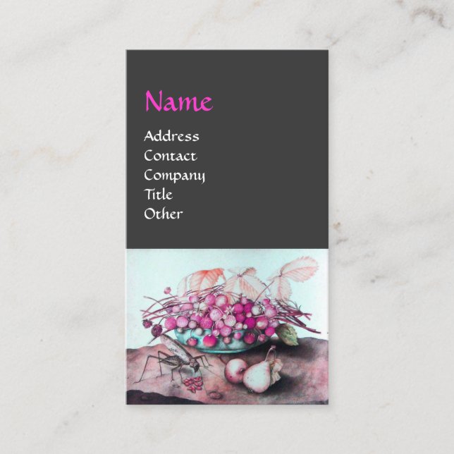 SEASON'S FRUITS /STRAWBERRIES ,PEARS Pink Grey Business Card (Front)