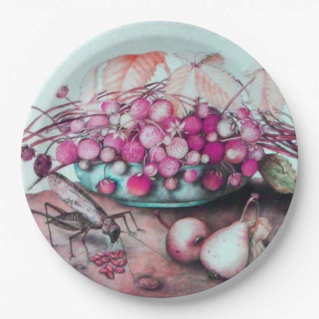 SEASON'S FRUITS STRAWBERRIES PERARS AN LEAVES PAPER PLATE (Front)