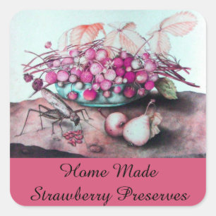 SEASON'S FRUITS ,STRAWBERRY Preserve,Jam, Canning Square Sticker