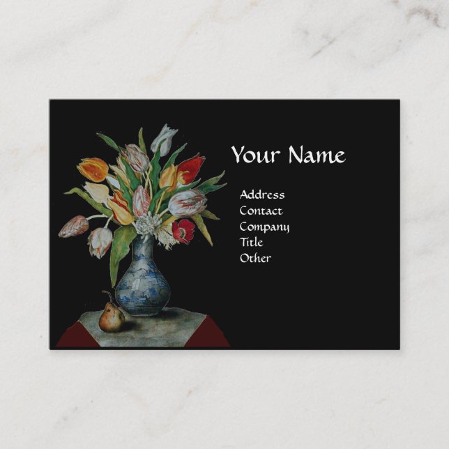 SEASON'S FRUITS - TULIPS  MONOGRAM black and white Business Card (Front)