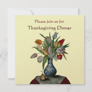 SEASON'S FRUITS / TULIPS Thanksgiving Dinner gold Invitation