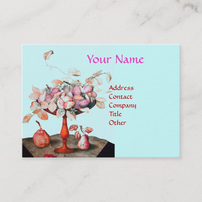 SEASON'S FRUITS VASE,FLOWERS,LEAVES MONOGRAM Blue Business Card (Front)