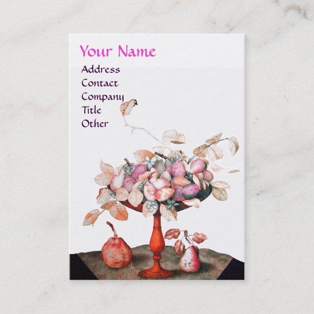 SEASON'S FRUITS VASE,FLOWERS,LEAVES PEARS Pink Business Card (Front)