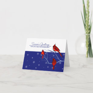 Season's Greeatings. Red Cardinals Christmas  Holiday Card