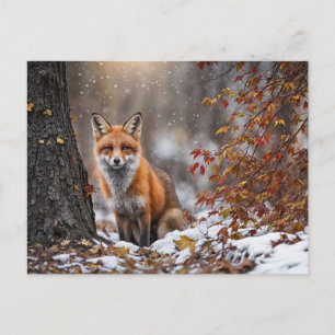 Seasons Greeting Christmas Holiday Fox and Snow Postcard
