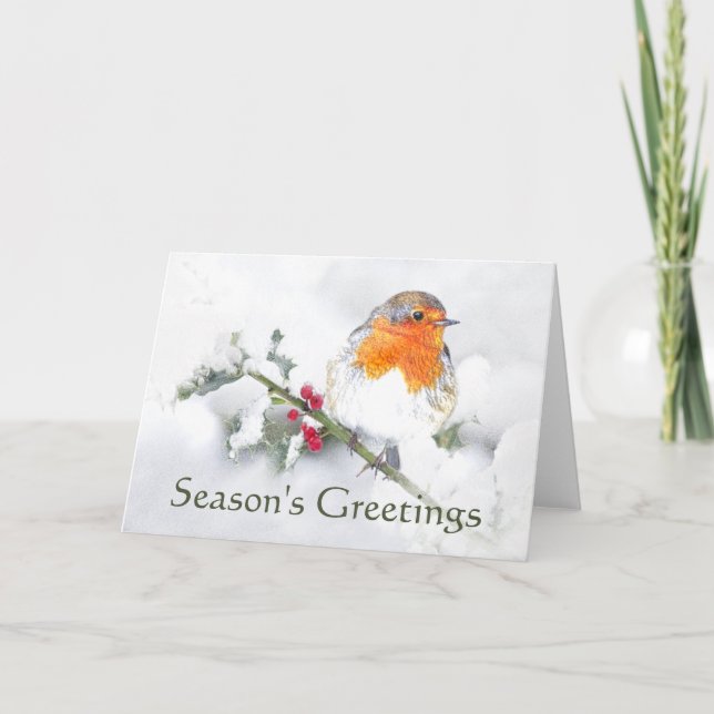 Season's Greeting English Robin Pretty Garden Bird Holiday Card (Front)