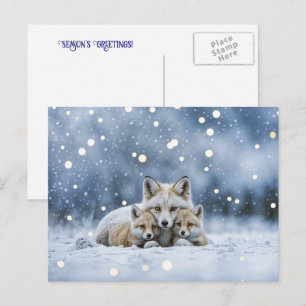Seasons Greeting Holiday Fox and Snow Postcard