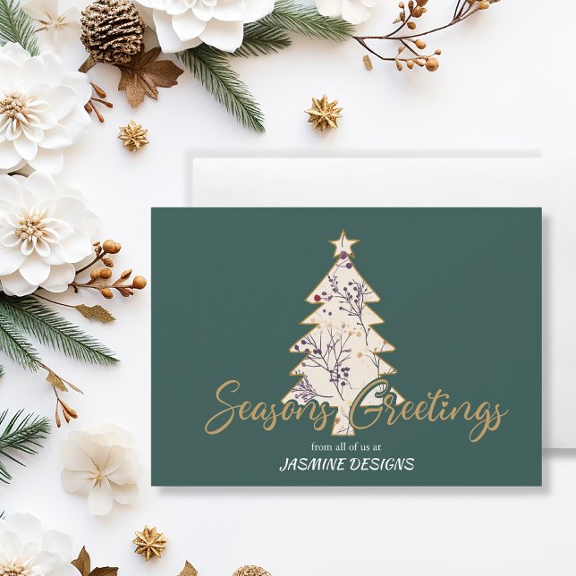 Seasons Greeting Pine Tree Green Business Holiday Card (Creator Uploaded)