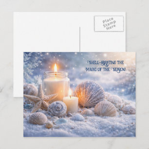 Seasons Greeting Seashells Beach Christmas Holiday Postcard
