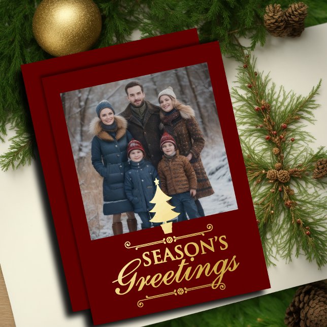 Season's Greeting Tree and Your Photo Foil Holiday Card (Creator Uploaded)