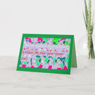 Seasons greeting warm wishes message green pink card