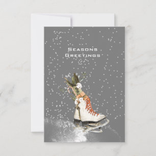 SEASONS GREETING WINTER SCENE WITH ICE SKATES