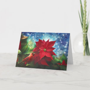 Seasons Greeting with Cardinal and Poinsettia Card