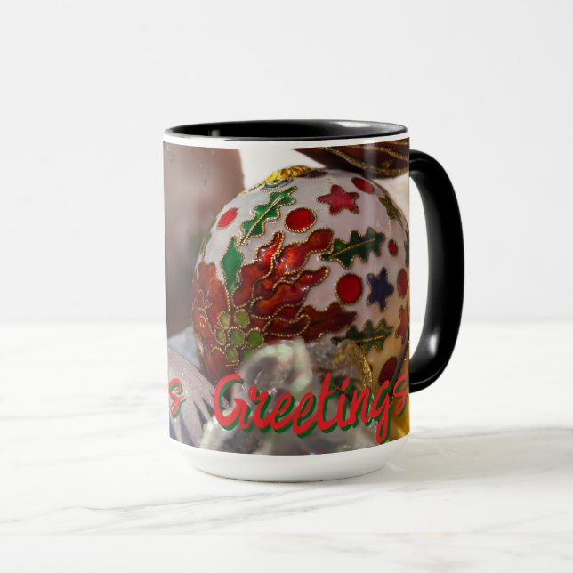Season's Greeting with Ornaments  Mug (Front Right)