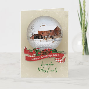 Season's Greetings 2024 Snow Globe With Barn  Holiday Card