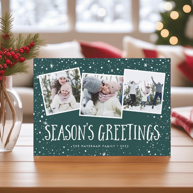 Season's Greetings | 3 Photo Collage Holiday Card (Creator Uploaded)