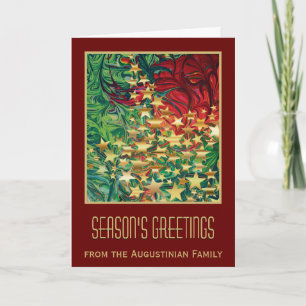 SEASON'S GREETINGS Abstract Red Green Gold Stars Holiday Card
