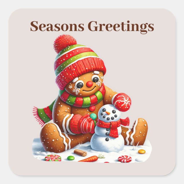 Seasons Greetings add message gingerbread Square Sticker (Front)