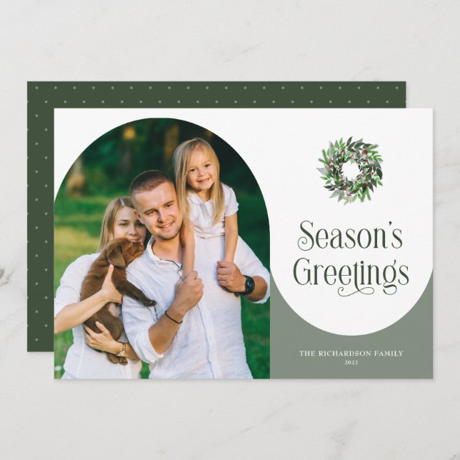 Season's Greetings Arched Photo Modern Holiday Card (Front/Back)