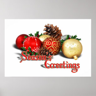 Seasons Greetings - Baubles & Pine Cones Poster